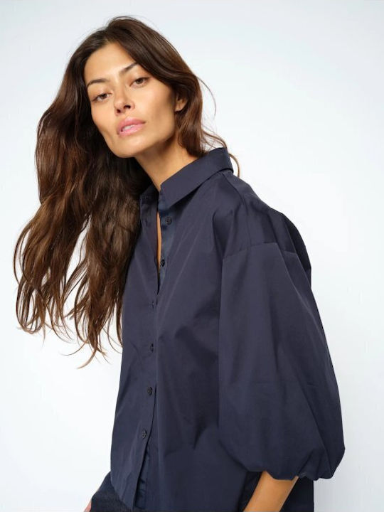 Damenbluse mit 3/4 Ärmel Blau