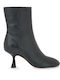 Leder Damen Stiefeletten mit Mittelhohem Absatz Schwarz
