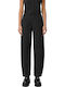 Women's High Rise Fabric Trousers with Rubber Band Striped Grey