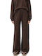 Pantaloni Dama Talie Inalta cu Elastic in Linie Wide Maro