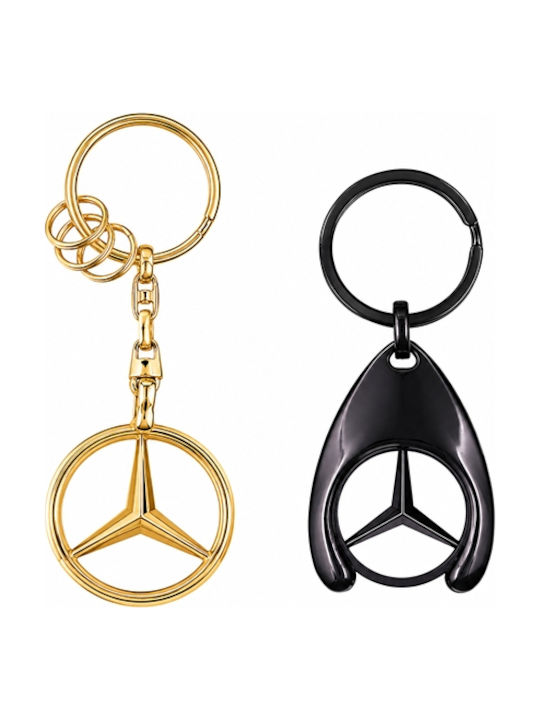 Set 2 Brelocuri Mercedes-Benz Metalice Design Elegant Inele Pentru Chei Aurii Negre 7,5 Cm/9 Cm