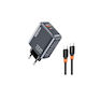 Kakusiga Incarcător Cu Port USB-A și Port USB-C și Cablu USB-C 100W Gri (KSC-1680)