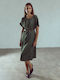 Celestino Women's Midi Satin Belt Khaki Dress