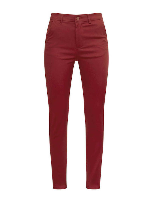 Celestino Γυναικείο Παντελόνι Γραφείου Chino Slim Fit Μπορντό
