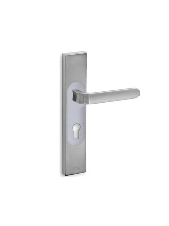 Convex Middle Door Lever With Plate 2215 Pair Matte Nickel-Chrome