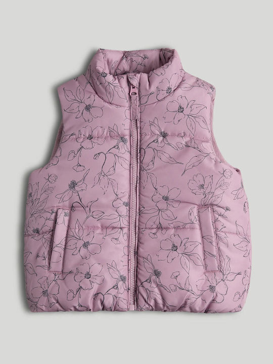 Geacă Matlasată Pentru Copii Fără Mâneci Scurtă Violet Floral