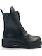Leder Damen Stiefeletten mit Mittelhohem Absatz Schwarz