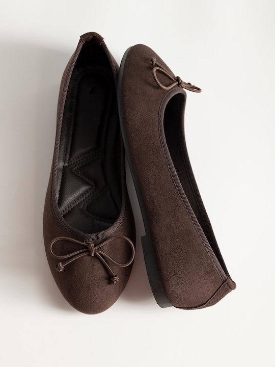 Suede Γυναικείες Μπαλαρίνες Καφέ