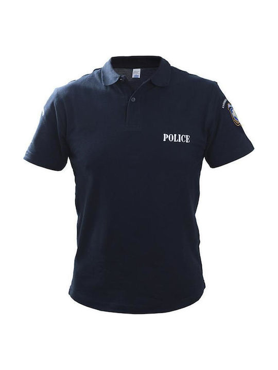 Police Polo Cotton Embroidery Solid Blue XL