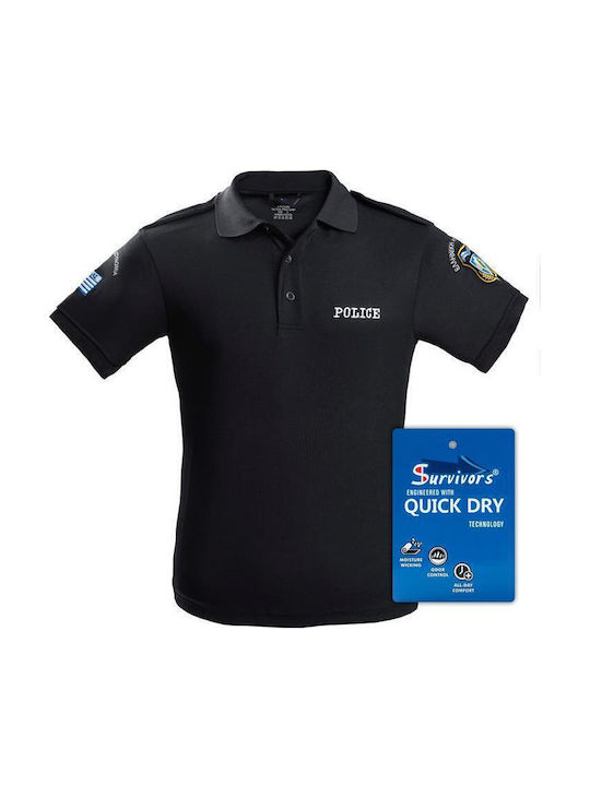 Polo Poliție Quick Dry Broderie Monocrom Negru XXL