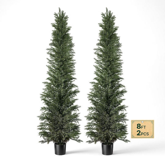 Vevor Artificial Cedar Topiary Tree 2438 Mm Set Of 2 Pieces Potted Plant Xsrgxjs8fttxllfm1001v0
