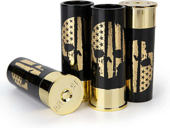 Set 4 Punisher Bullet Pattern Shooter Glasses – Black & Gold