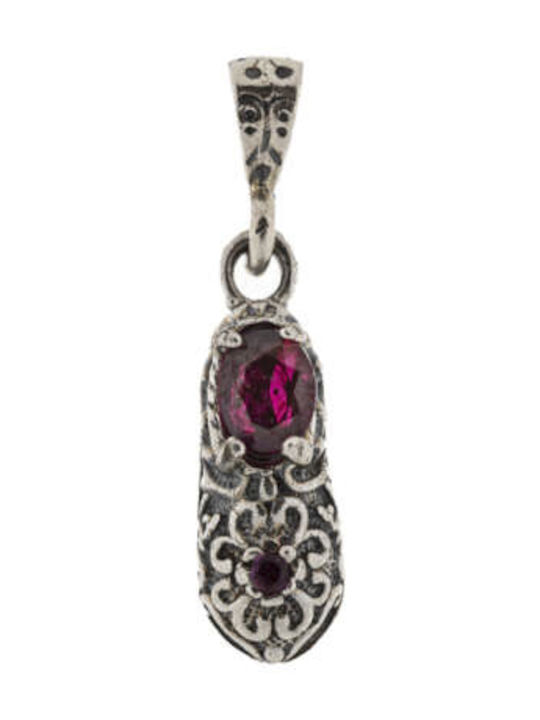Hängendes Talisman mit Steinen aus Silber mit Zirkon Bordeaux