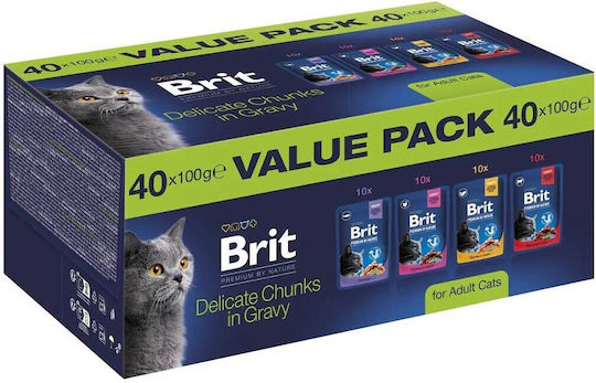 Brit Nassfutter für Erwachsene Katzen mit Huhn, Getreidefrei, 40 × 100 g