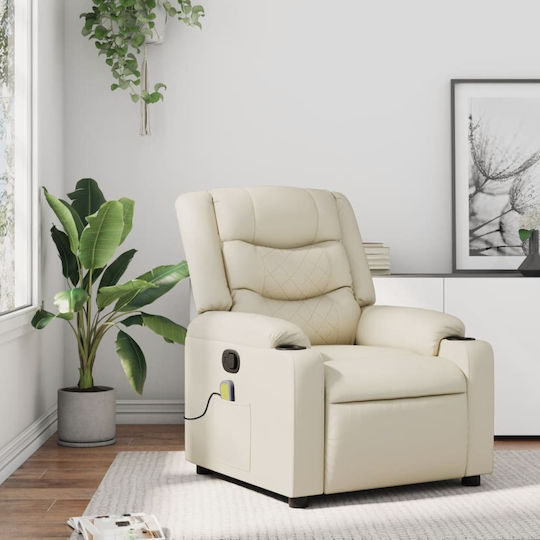 Relax Massage Armchair with Footstool Made of Artificial Leather Cream 77x93x99cm