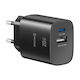 Swissten Зарядно Устройство Без Кабел GaN с USB-A Изходен Порт и USB-C Изходен Порт 20W Power Delivery / Quick Charge 3.0 Черно (Edge)