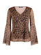 Celestino Bluza Damă Leopard Semi Transparentă Maro