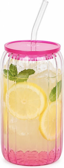 Glas Kelch Rosa Mit Strohhalm 530ml