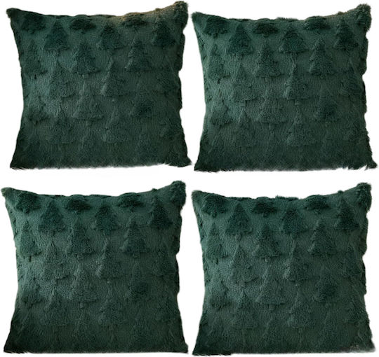 Decorative Pillowcases Christmas Green Christmas Trees 4 Pcs 50x50 Cm