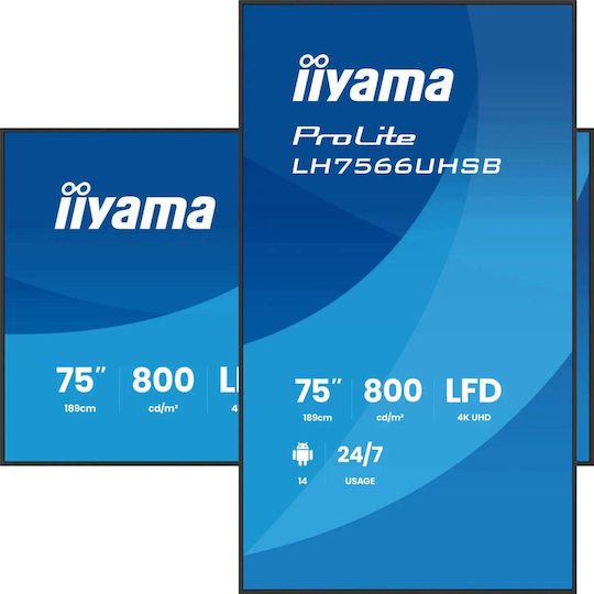 Iiyama Professional Display 75" Lh7566uhsb-b1ag Uhd 3840 X 2160 Hdmi Black