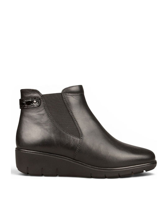 Leder Damen Stiefeletten Schwarz