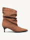 Tabac Brown Ankle Boots Soft Ruching Kitten Heel