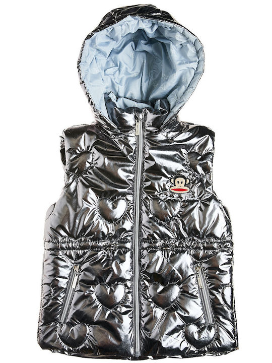 Waterproof Kids Casual Sleeveless Short Jacket with Lining & Hood Silver