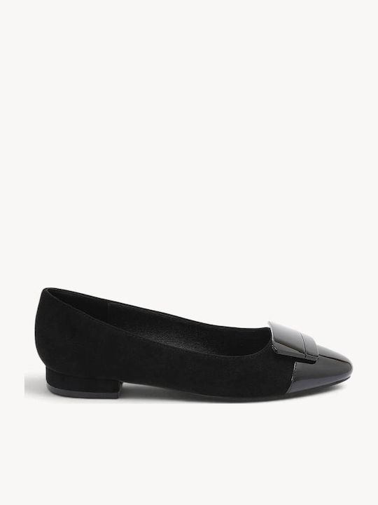 Black Suede Ballerina Shoes Patent Cap Toe