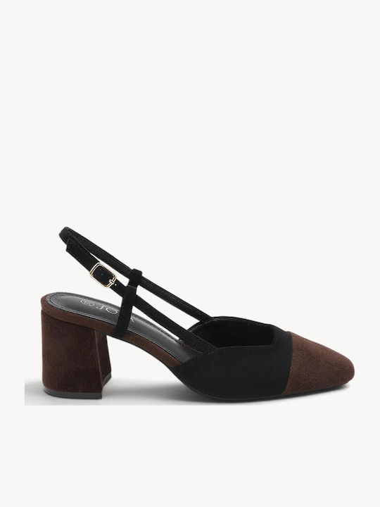 Schwarze Wildleder Slingback Pumps Cap Toe Doppelriemen