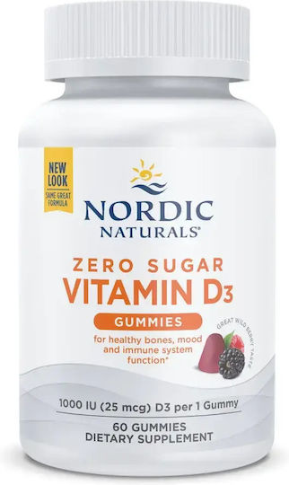 Nordic Naturals Vitamina D3 pentru Întărirea Imunității și Sănătatea Oaselor 1000iu 1.4mg Fructe de Pădure 2gr 60 Gummies
