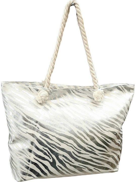 W'el Woman's Elegance Stoff Strandtasche Silber