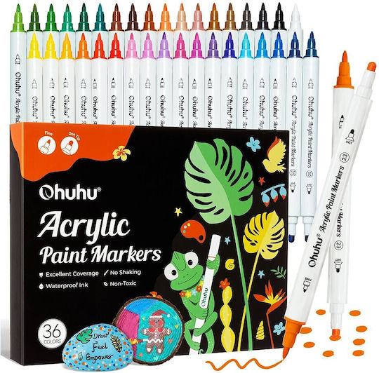 Ohuhu Acrylic Cotton-Core Basic Colors Drawing Markers Acrylic Fine & Dot Set 36 Colours