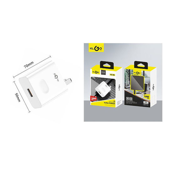 KLGO Încărcător Fără Cablu cu Port USB-A 120W Alb (KC-88)