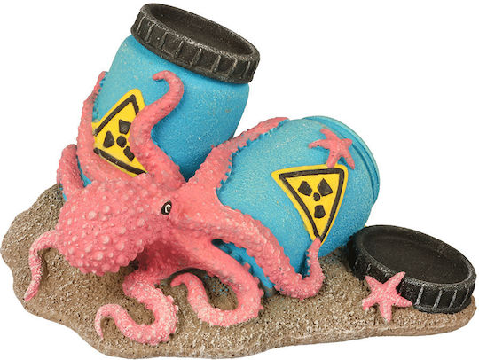 Aquadella Aquarium Decoration Radioactive Barrels Octopus 12x9.7cm