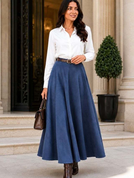 Plissierte Maxi Damenrock Blau