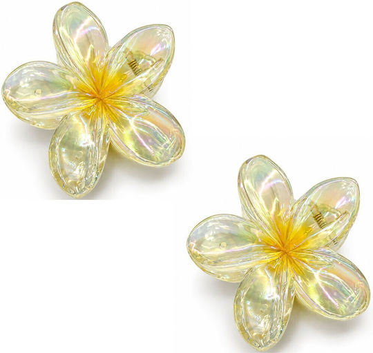 Hair Claw Clip Flower Design Set 2 Pieces White White