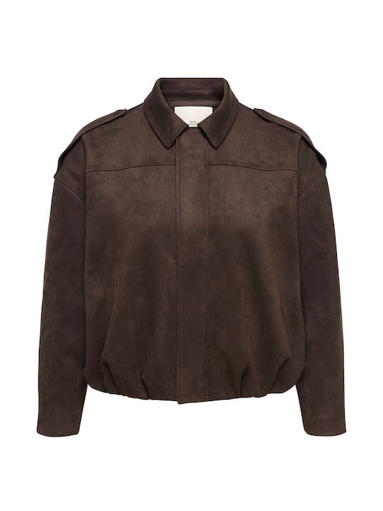 Κοντό Γυναικείο Suede Bomber Jacket Καφέ