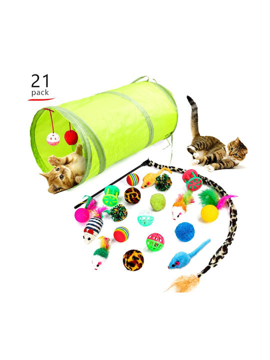 Cat Toy Set 21 Pieces – Tunnel Wand Balls Mice & Rattles