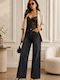 Pantaloni Jean Dama Cu Talie Inalta Croiala Wide Negru