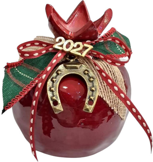 Kalliopi Silver Neujahrs Glücksbringer Granatapfel Rote Keramik 2027 8x10cm