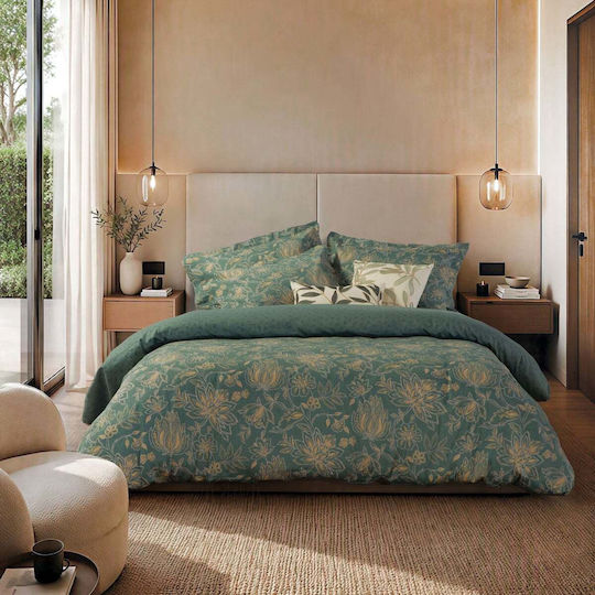 Nef-Nef Homeware Σετ Плик за Завивка 100% Памук 240x230cm Уплътнена с 2 Калъфки за Възглавници Green