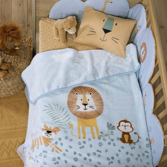 Nef-Nef Homeware Nursery Swaddling Blanket Wild Company Fleece Blue 75x100cm