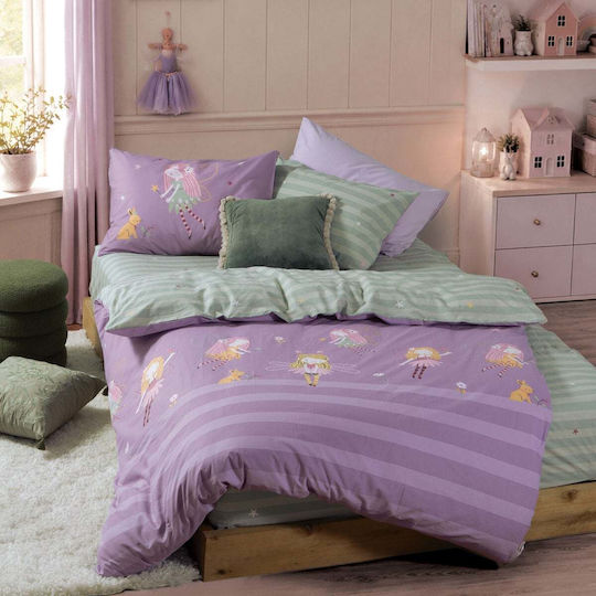 Nef-Nef Homeware Сет Единични Спални Комплекти с Ластик Памучни Fairy Tale Лилав 170x260см 3 Бройки Nef-Nef Homeware Сет Единични Спални Комплекти с Ластик Памучни Fairy Tale Лилав 170x260см 3 Бройки