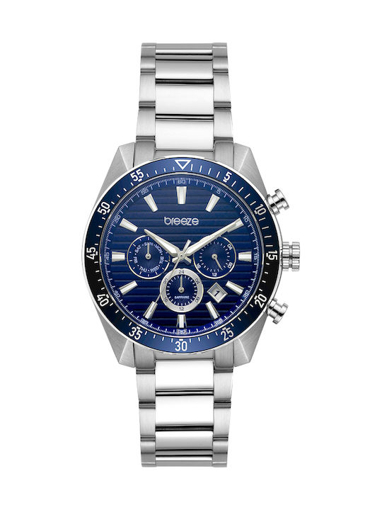 Breeze Men's Chronograph Battery Watch with Silver Stainless Steel Bracelet