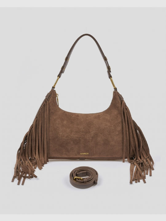 Damen-Schultertasche aus Wildleder mit Fransen Braun