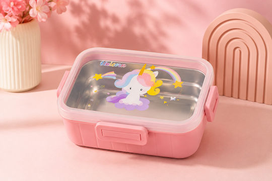 Stainless Steel Kids' Food Container Unicorns Pink