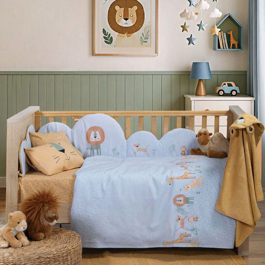 Nef-Nef Homeware Set Baby Crib Sheets Cotton Wild Company Blue 120x170cm