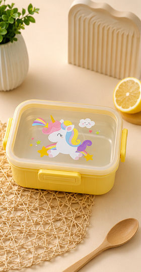 Stainless Steel Kids Food Container Unicorns Yellow