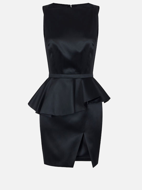 Elisabetta Franchi Summer Mini Evening Satin Dress with Slit Blk