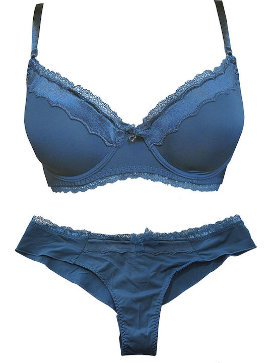 Infiore Damenunterwäsche-Set BH Mit Spitze Brasil Blau-Petrol
